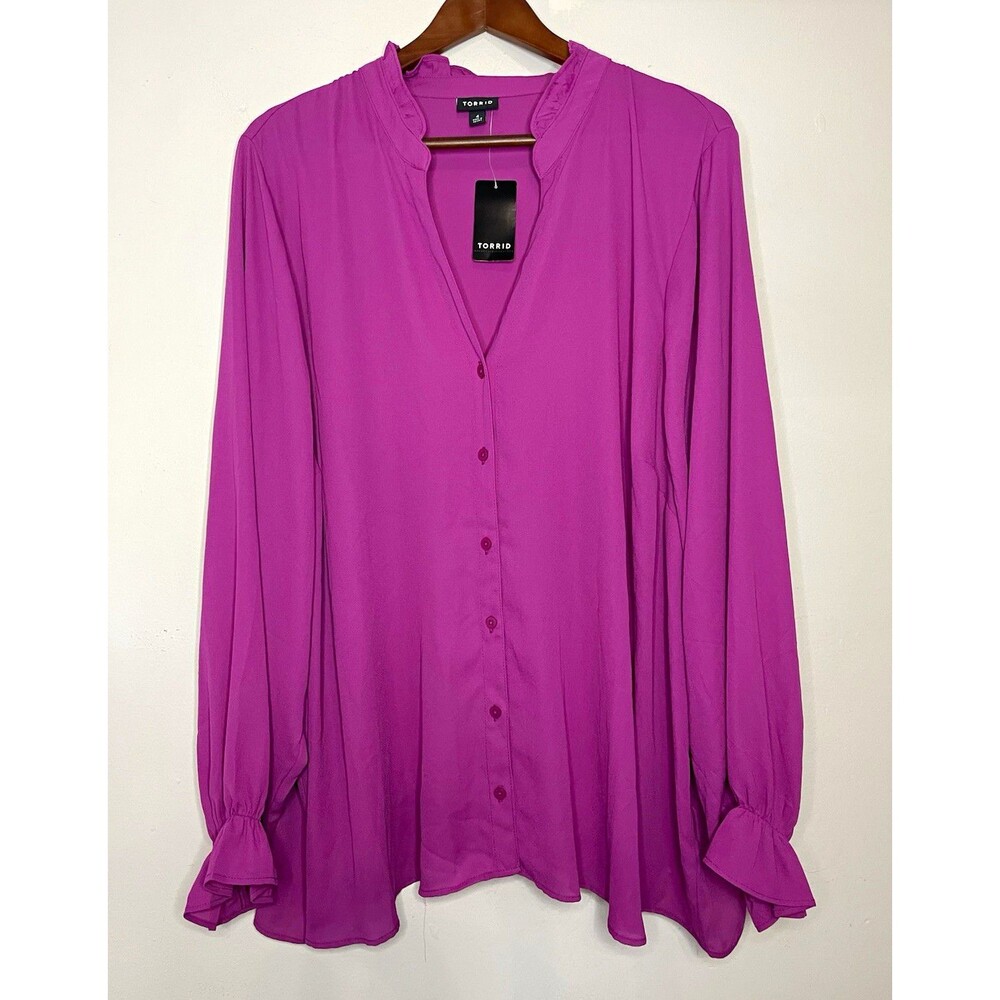 Torrid Womens Plus 4 magenta Polyester V-Neck long sleeve button Blouse